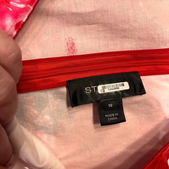 St John Red Floral Sleeveless Shift Mini Dress Sz 10 - Picture 6 of 10